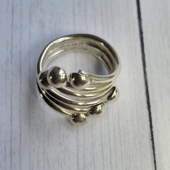 Sterling Silver Triple Layer Beaded Wrap Ring - Picture 5 of 15